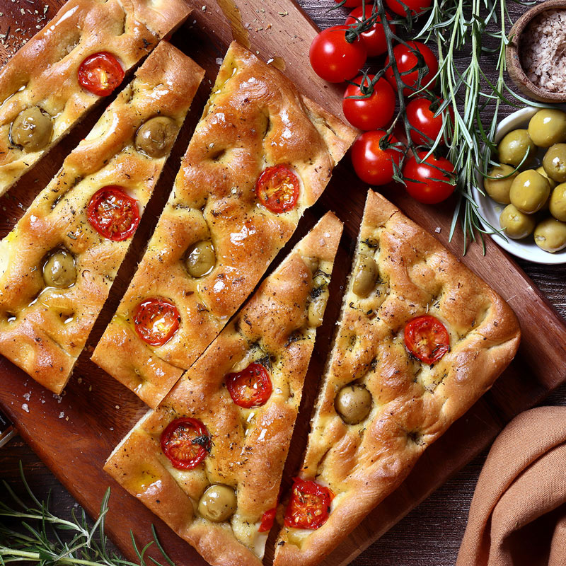 Cherry tomato and garlic olive focaccia recipe